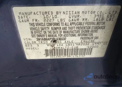 2011 Nissan Sentra 2.0S from USA, damaged, VIN 3N1AB6AP3BL636532